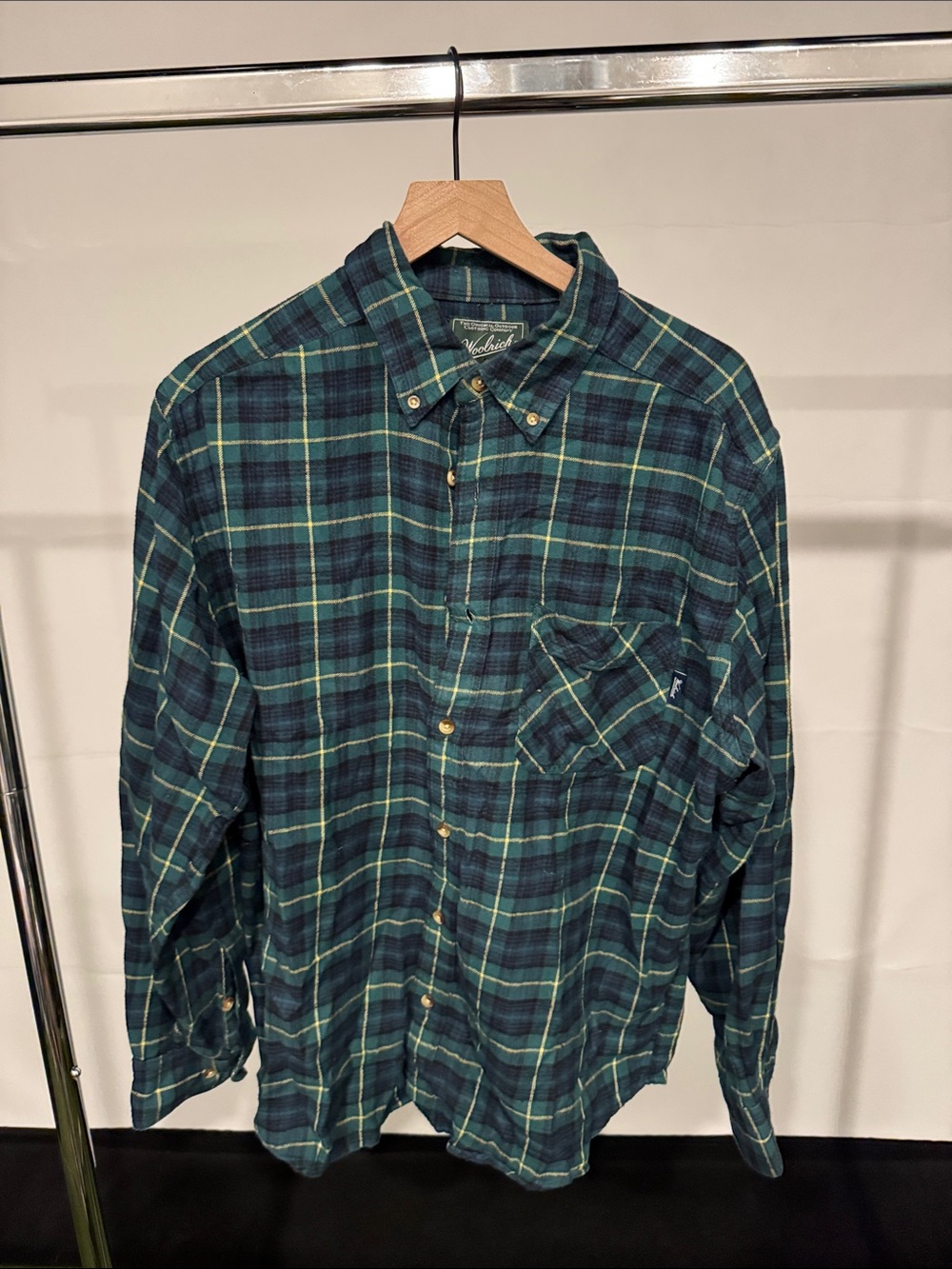 Woolrich Green and Navy Plaid Button-Down Shirt classic